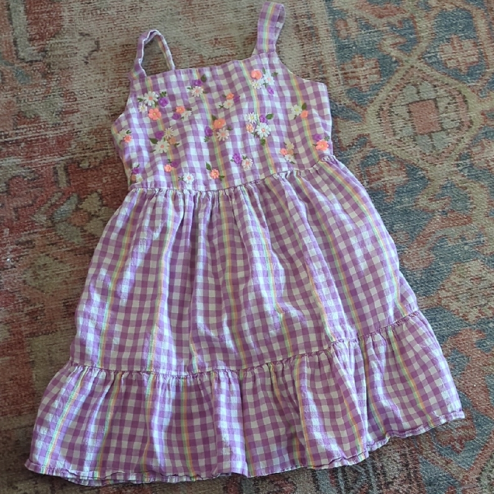 Cat & Jack Lavender Checkered Dress with Floral Accents